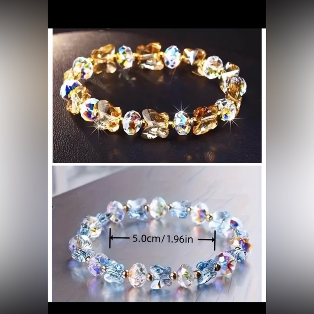 Handmade swarovski butterfly beads elastic bracelets - lot of 2
